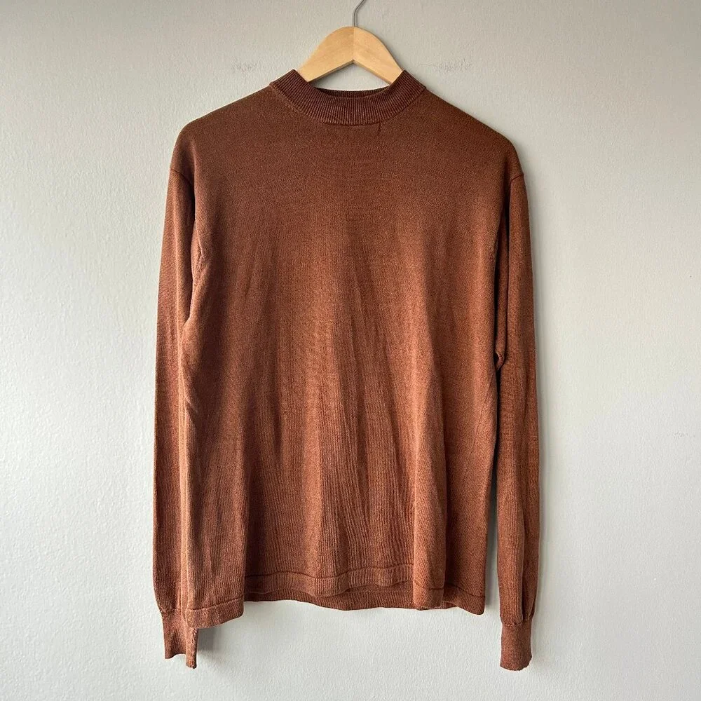 Bachrach 100% Silk Shirt Men L Brown Crewneck Top